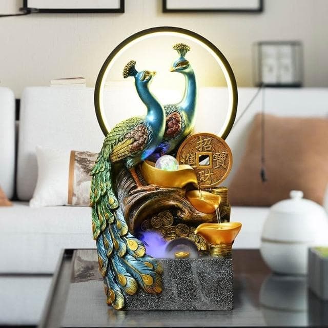 孔雀擺飾 招財水流盆 風水輪 水流擺飾 流水擺飾 流水盆 開運 風水擺件 風水擺飾 開業 喬遷 禮物