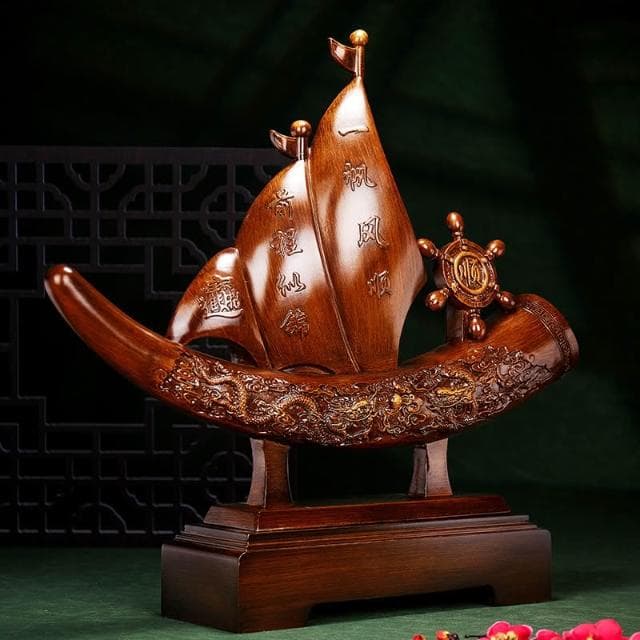 一帆風順 帆船擺件 仿象牙 客廳擺飾 博古架 玄關擺飾 辦公室桌裝飾 喬遷 開業 禮物 開店賀禮
