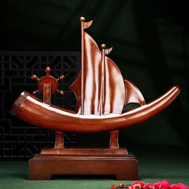 一帆風順 帆船擺件 仿象牙 客廳擺飾 博古架 玄關擺飾 辦公室桌裝飾 喬遷 開業 禮物 開店賀禮