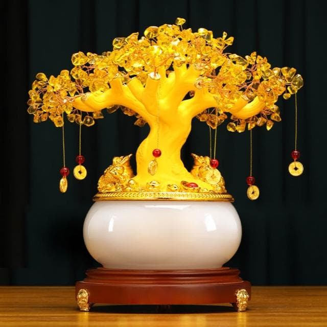 黃水晶髮財樹 發財樹 搖錢樹 招財樹 招財擺飾 財位擺飾 招財進寶 聚寶盆 風水擺件 開幕 開店賀禮 喬遷 開業 禮物