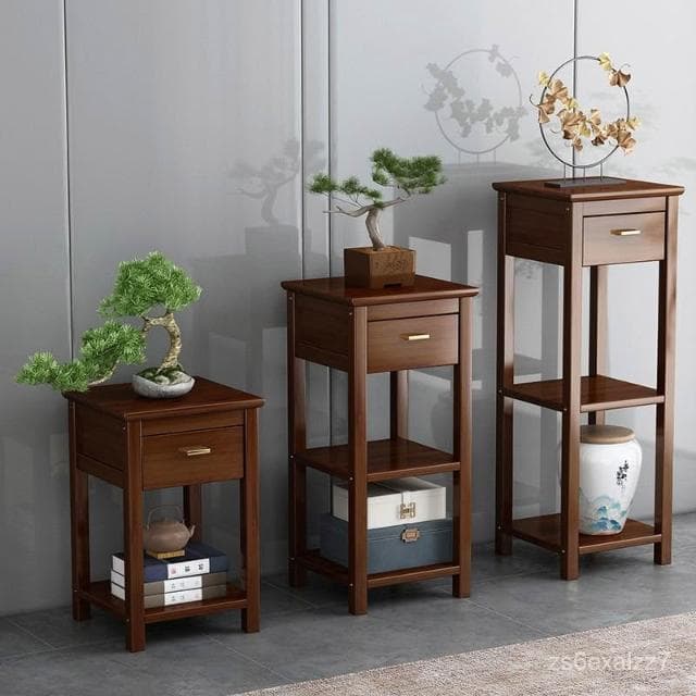 免運 可開發票 新中式花架 客廳帶抽屜置物架 落地多功能簡易植物架 盆栽盆景架輕奢 置物架 收納架 落地置物架