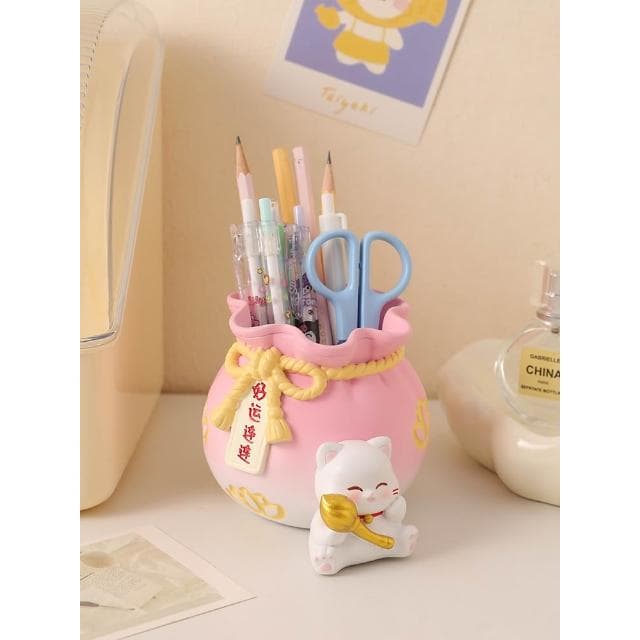 可愛招財貓筆筒擺件辦公室學生桌面勵志實用裝飾品開學生日禮物女
