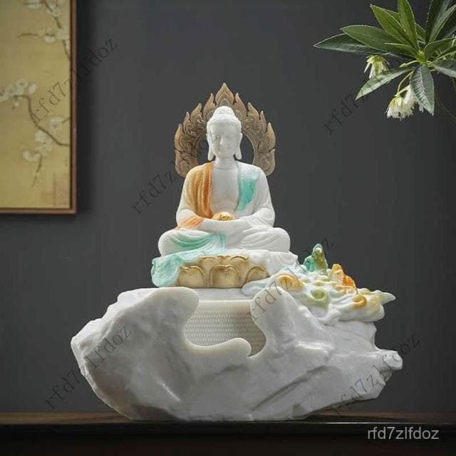 象神釋迦佛像流水擺件送禮招財客廳茶桌茶室開業家居玄關辦公室招財水流盆流水聚寶盆小流水盆財位擺件開幕送禮入厝禮物