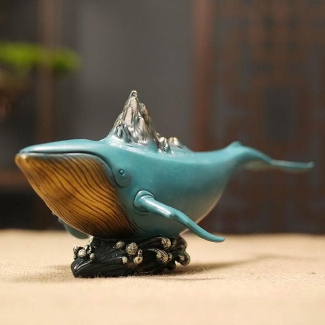 精銅鑄造 鯨山鯨魚黃銅彩銅擺件創意工藝品生日送禮店鋪開業桌面擺飾裝飾品