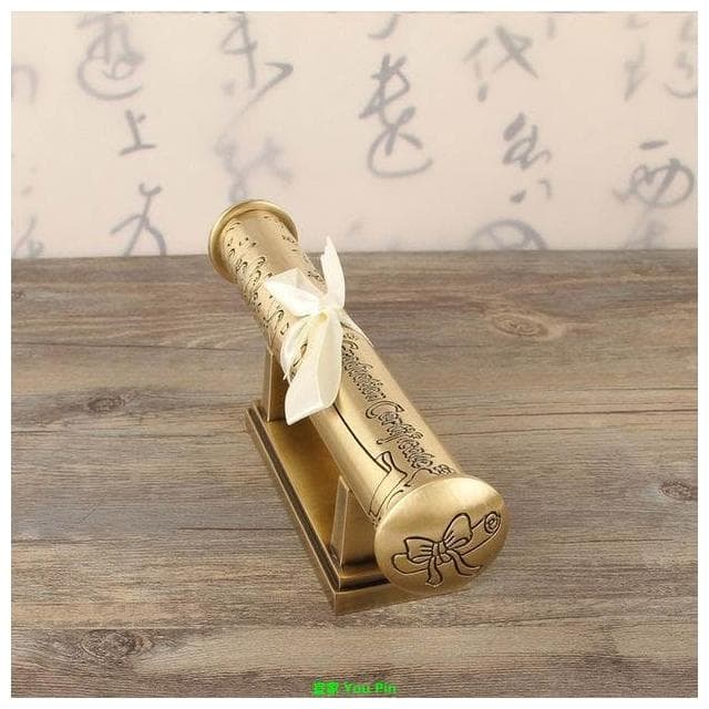 高檔青銅色證書筒圓創意畢業證書出生證明收納盒歐式復古擺件禮物茶壺酒壺茶杯
