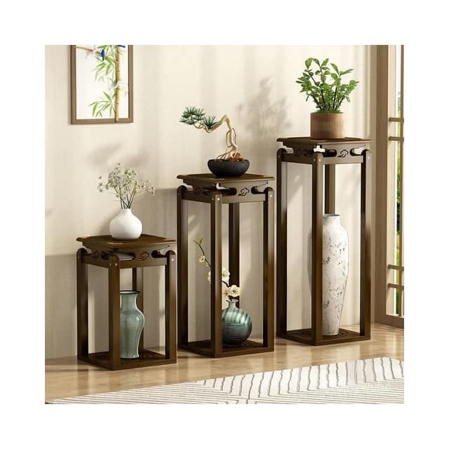 新品特惠 花架陽臺簡約裝飾花盆架室內落地實木花臺吊蘭架新中式家用植物架 聚寶盆架 盆栽架 展示邊桌 多肉花架