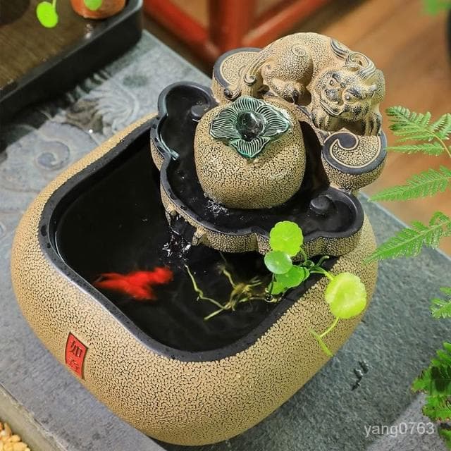 流水聚寶盆 風水擺件 招財 中式客廳 茶室桌麵 流水擺件 循環水 水係景觀裝飾禮品 流水擺件 開店送禮 開運 招財裝飾