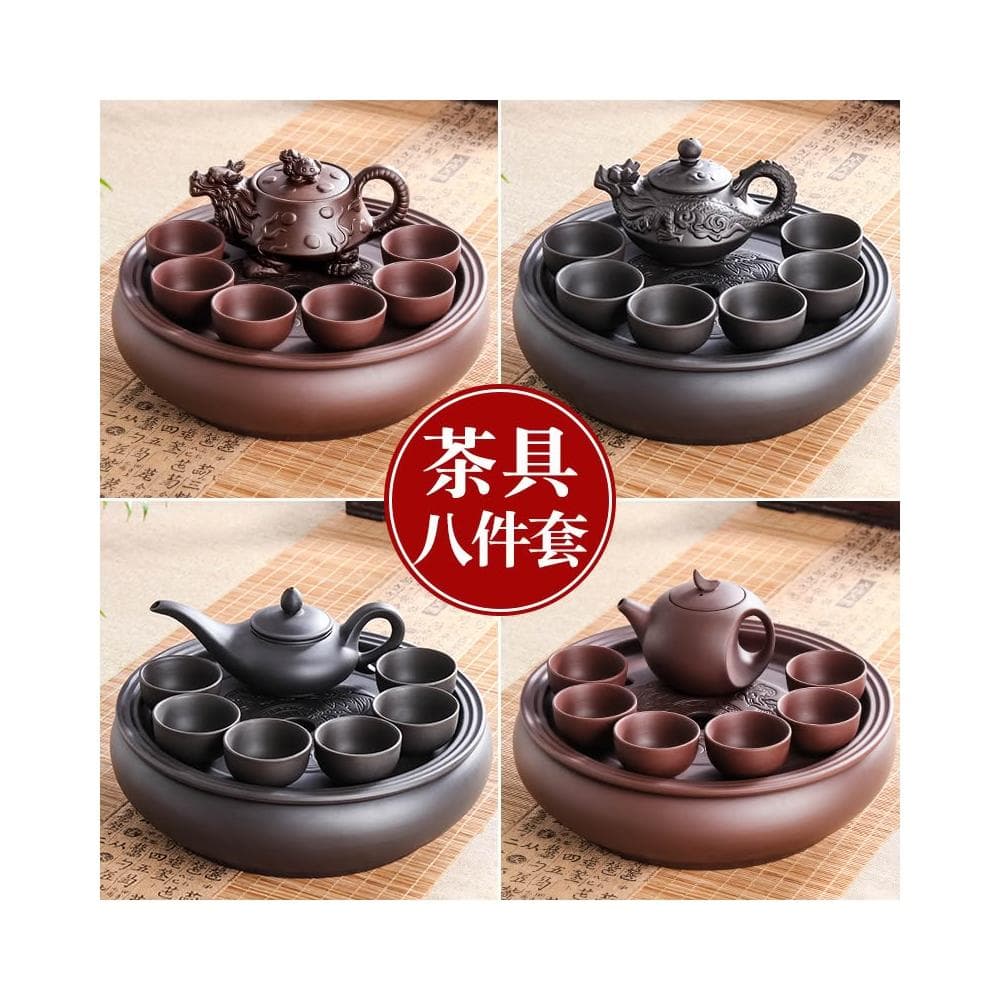 紫砂功夫茶具套裝現代家用簡約圓形茶盤泡茶整套潮汕陶瓷茶壺茶杯