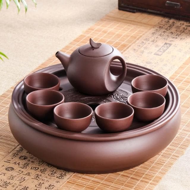 紫砂功夫茶具套裝現代家用簡約圓形茶盤泡茶整套潮汕陶瓷茶壺茶杯