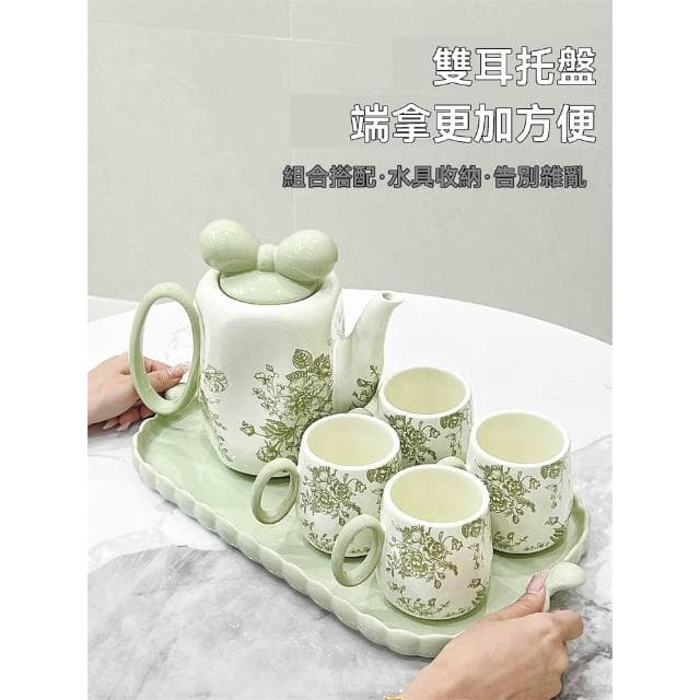 水壺套裝 奶油風陶瓷水杯套裝 家用客廳待客復古花朵水壺茶杯 喬遷結婚禮物茶杯