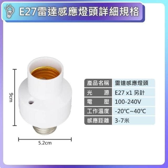 現貨免運×快速出貨▸E27 雷達感應燈頭∣高敏感∣燈座∣無線燈座∣LED 燈泡∣智能燈座∣感應燈∣小夜燈∣夜燈