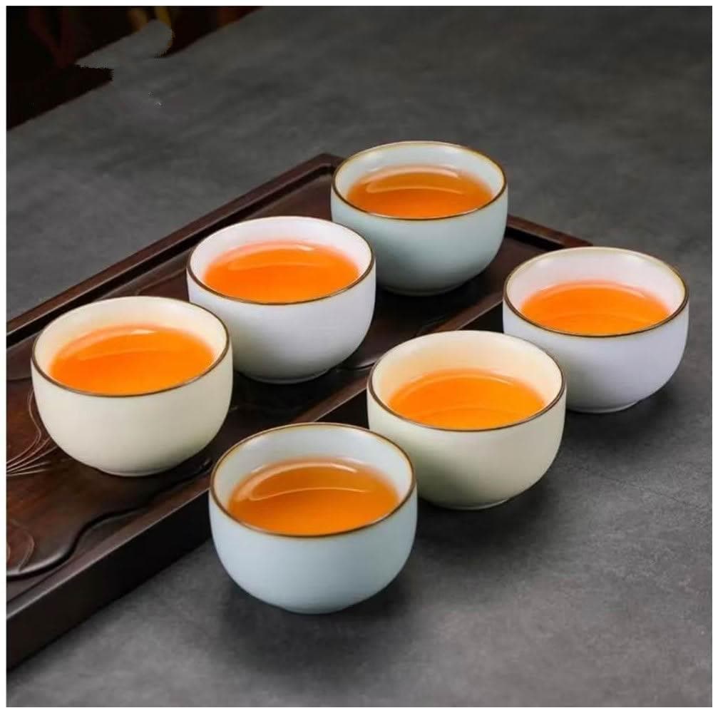 四季風家居 高級天青三色汝窯茶杯套裝6隻家用茶具功夫茶碗主人杯陶瓷