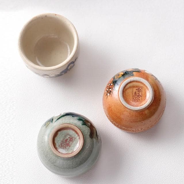 日本進口九穀燒美山窯五草花茶杯套裝 湯吞品茗杯主人杯功夫杯
