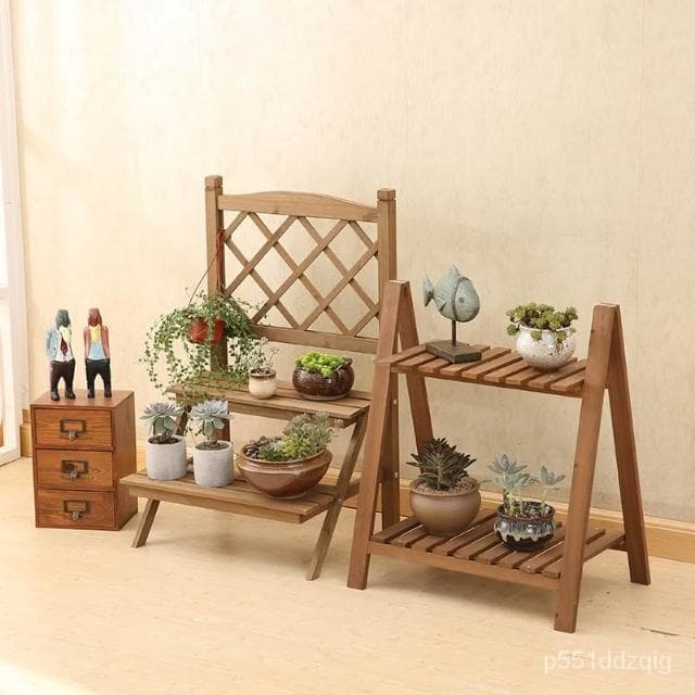 廠傢促銷  免運 花架置物架多層實木質折疊防腐客廳陽臺室內階梯花盆花架子多肉架園藝 陽臺花架 花盆 盆栽架 植物架 I