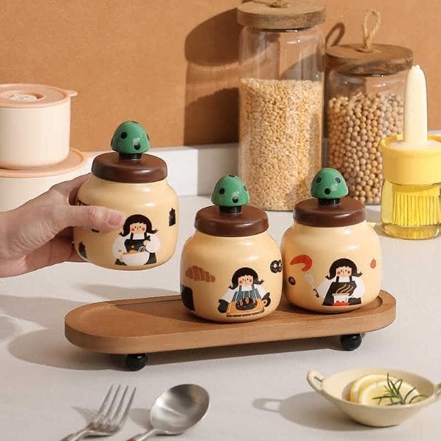 淞本日式調料罐 套裝家用廚房收納盒陶瓷 調味罐 瓶味精鹽罐喬遷新居禮物