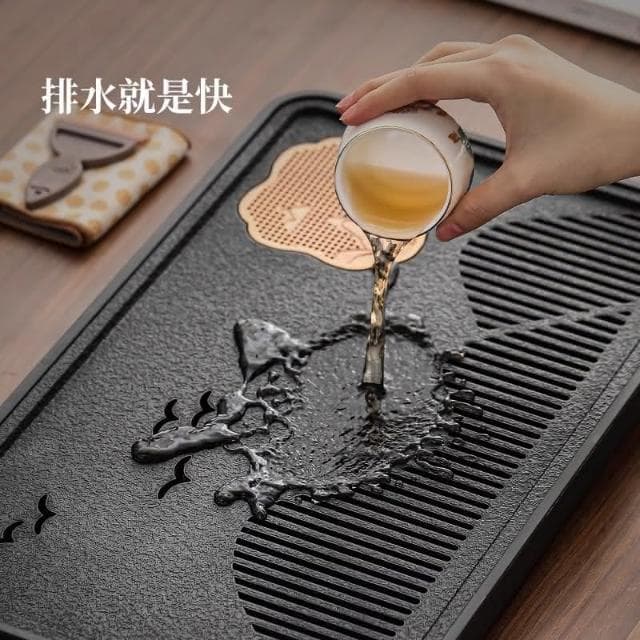 小型茶盤 家用茶托盤 2025新款客廳高檔仿烏金石茶海茶具幹泡小茶臺