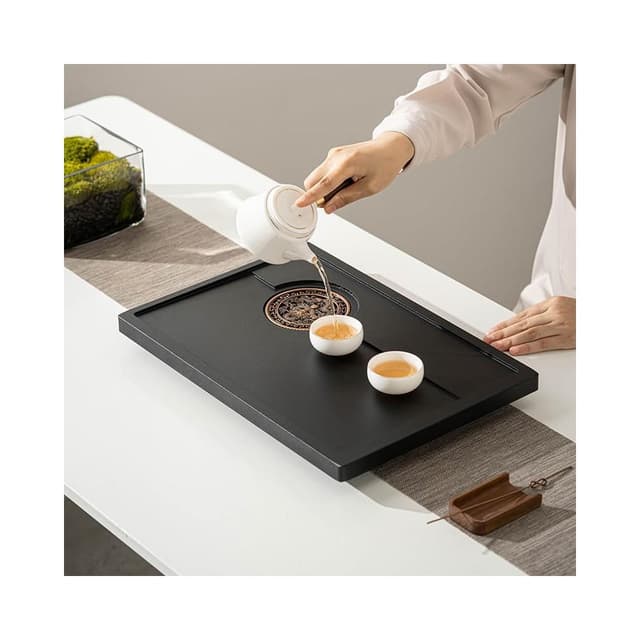 石英石茶盤 家用功夫茶具 整塊茶臺 排水小型 烏金/瓷石/泡茶海 簡約茶托