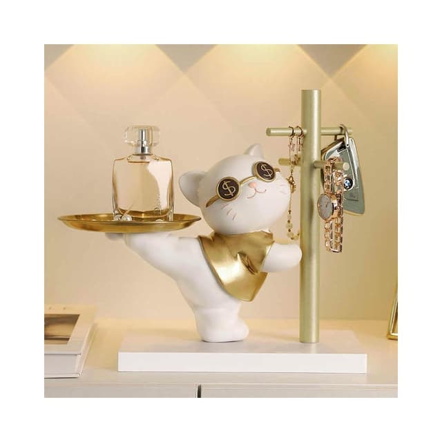 招財貓玄關鑰匙收納擺件 置物架 鑰匙收納擺件 入戶家居客廳托盤裝飾品 搬家喬遷新居禮物