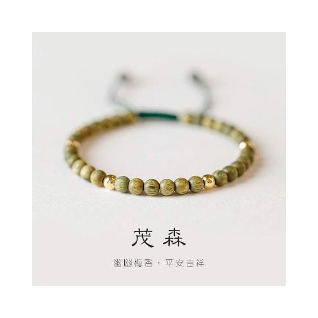 【開運堂】４ＭＭ天然綠檀木鍍14K珠手鍊手工飾品小禮物招財轉運珠女復古聖誕節情人節情侶 開運堂