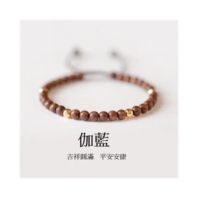【開運堂】伽藍 ４ＭＭ金絲檀木佛珠鍍１４Ｋ金珠手鏈手工飾品小禮物招財轉運珠女復古聖誕節情人節情侶 開運堂