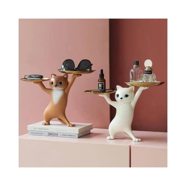 妖嬈貓托盤擺件 玄關擺件（交換禮物 新年禮物 貓咪擺飾 喬遷禮物 貓咪托盤 鑰匙收納架 飾品盤）