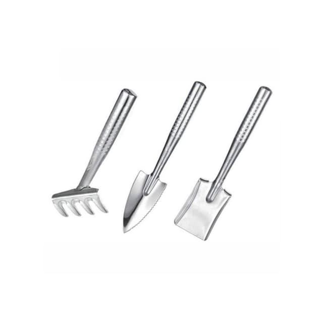 豪划算  3支組 一體成形 不鏽鋼 鏟子組合 多肉植物 小盆栽 挖土工具 尖鏟 耙子 小鐵鍬 園藝組合