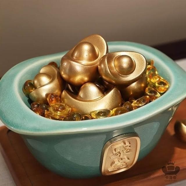 陶瓷聚寶盆 宅配免運 辦公室裝飾品 新中式家居客廳擺件 招財擺件 開業禮物 元寳盆擺飾 家居裝飾 玄關擺件RFH62