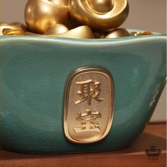 陶瓷聚寶盆 宅配免運 辦公室裝飾品 新中式家居客廳擺件 招財擺件 開業禮物 元寳盆擺飾 家居裝飾 玄關擺件RFH62