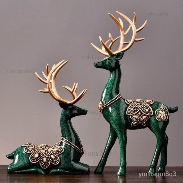 💚歐式傢居擺件 裝飾品擺件 玄關擺件 擺飾 酒櫃擺件 鹿擺件 樹脂鹿擺件 招財福祿擺件 電視櫃擺件 喬遷禮品 入厝禮物A