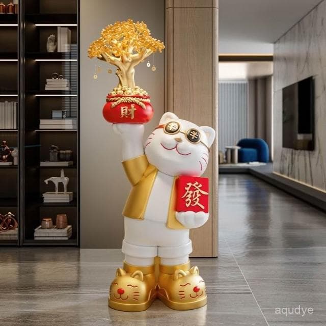 免運 招財貓 黃水晶樹 招財擺飾 大型招財落地擺件 客廳 店鋪 公司裝飾品 迎賓擺件 開幕送禮 入厝禮物