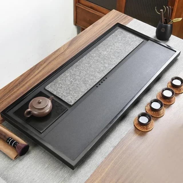 送禮佳品 天然烏金石茶盤組 整塊原石全傢用功夫茶臺 客廳簡約茶臺 石材茶具全套