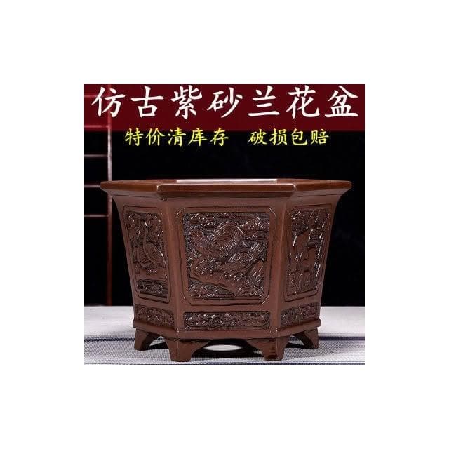 園藝 木桶 實木桶 仿古六角紫砂花盆陶瓷大號君子蘭多肉植物花卉盆栽蘭花盆特價清倉 花盆 種植桶 植栽桶YPH
