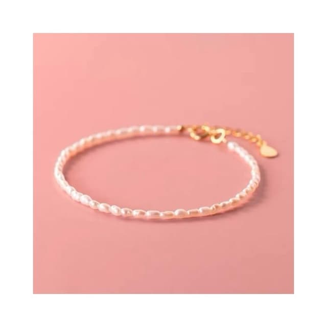 Sweet Air  通體純銀 S925純銀 珍貴 天然珍珠純銀手鍊 Y2354 好運招財 米粒珍珠純銀手鍊