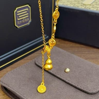 【EMMA SUE】項鍊 葫蘆項鍊 沙金項鍊 飾品 福字項鍊 葫蘆 吊墜 鎖骨鏈 女生項鍊 吉祥如意 項鍊女 福祿 生日禮物 送女友