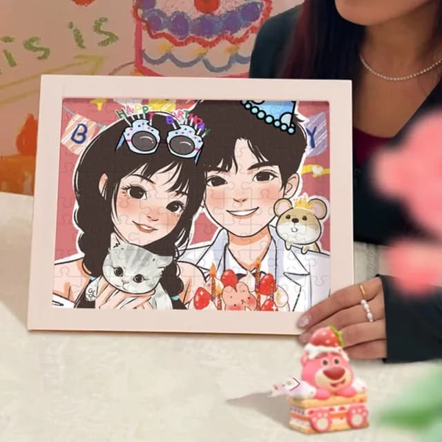 桃甜也居家生活 送全家拼圖照片訂製卡通像diy手作生日禮物情侶男女生520片