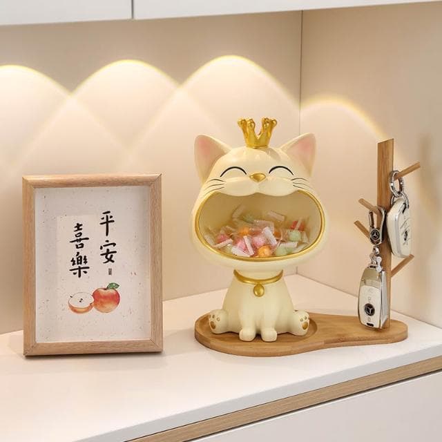 桃甜也居家生活 招財貓鑰匙收納玄關擺飾入戶門口鞋櫃新房家居裝飾品喬遷新居禮品