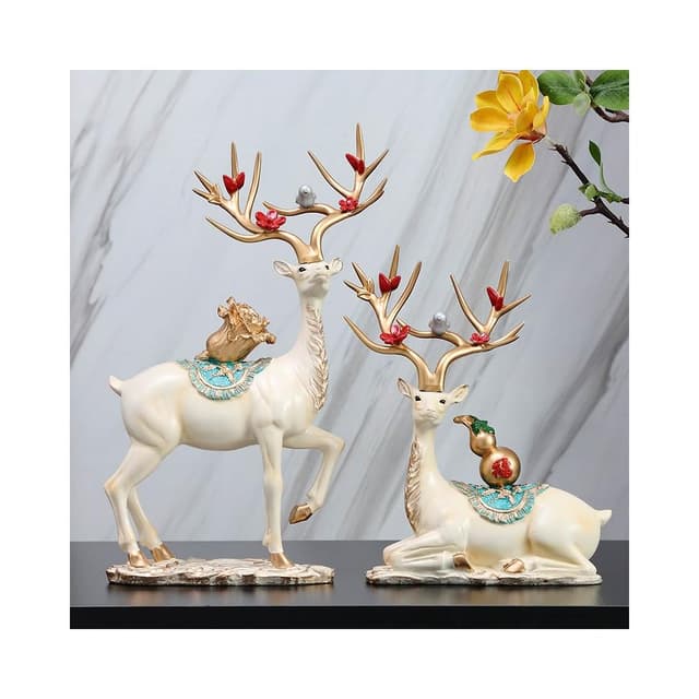 桃甜也居家生活 招財福鹿擺飾客廳電視櫃酒櫃玄關喬遷新居結婚禮物軟裝家居飾品