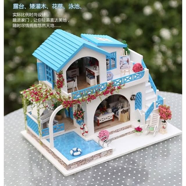 大旺小舖:台北現貨DIY小屋藍白小镇 袖珍屋娃娃屋材料包 生日結婚母親節情人節聖誕交換禮物 實體店面