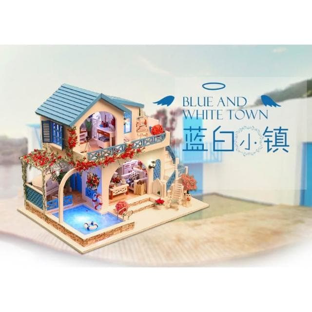 大旺小舖:台北現貨DIY小屋藍白小镇 袖珍屋娃娃屋材料包 生日結婚母親節情人節聖誕交換禮物 實體店面
