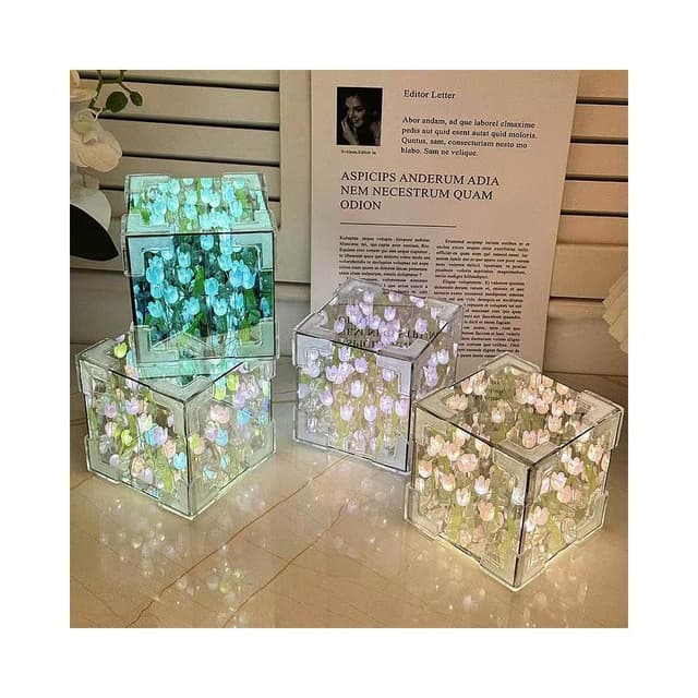 ZM DIY手作魔方鬱金香 情人節禮物 手作禮物 魔方鏡面小夜燈 生日禮物 畢業禮物 花海燈 ZM-00626