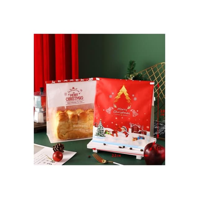 嚴選SHOP 1入 聖誕吐司袋 鐵絲封條簡約覆膜麵包袋 聖誕節包裝袋 餅乾袋 聖誕袋 糖果袋 耶誕禮物袋 X185