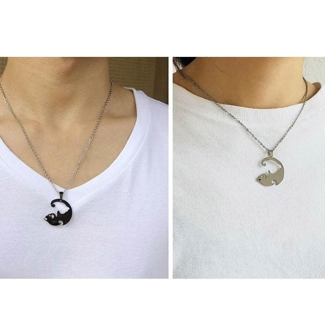 貓咪項鍊 情侶對鍊 不銹鋼項鍊 LOVE 鈦鋼 情人節禮物 生日 沂軒精品 F0141