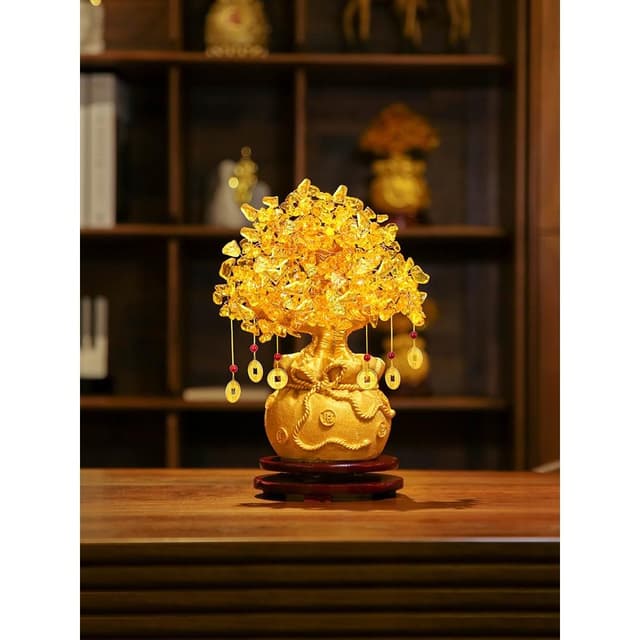 招財黃水晶發財樹擺件酒櫃裝飾家居客廳玄關小搖錢樹開業喬遷禮物