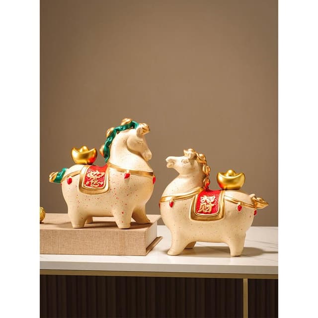 新中式陶瓷馬上有錢擺件辦公室玄關開業喬遷禮物客廳酒櫃裝飾品