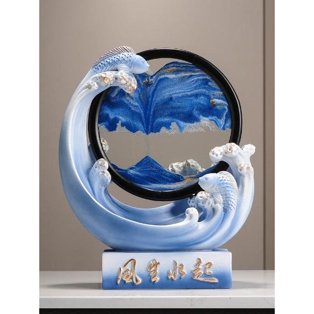 風生水起錦鯉流沙畫擺件客廳酒櫃玄關高級感輕奢裝飾喬遷新居禮物