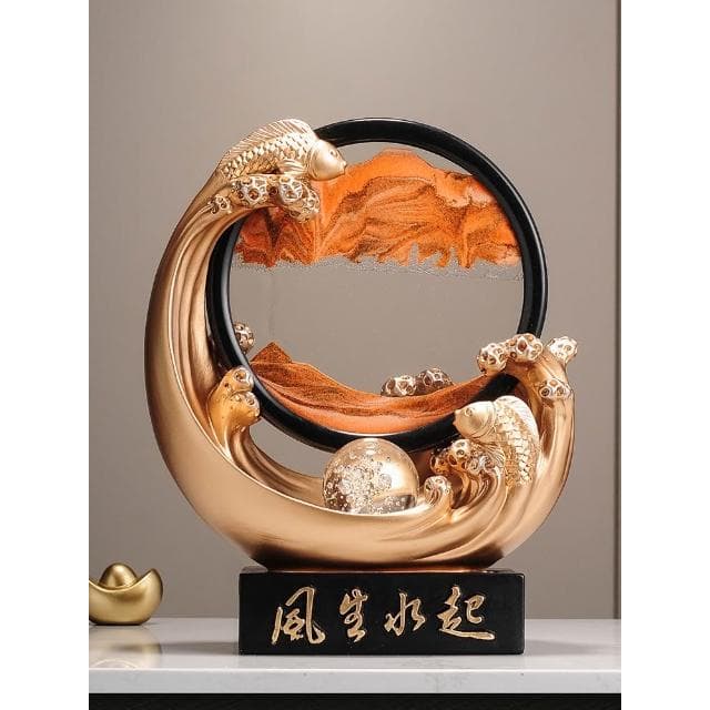 風生水起錦鯉流沙畫擺件客廳酒櫃玄關高級感輕奢裝飾喬遷新居禮物