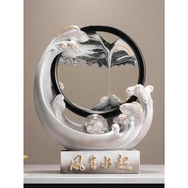 風生水起錦鯉流沙畫擺件客廳酒櫃玄關高級感輕奢裝飾喬遷新居禮物