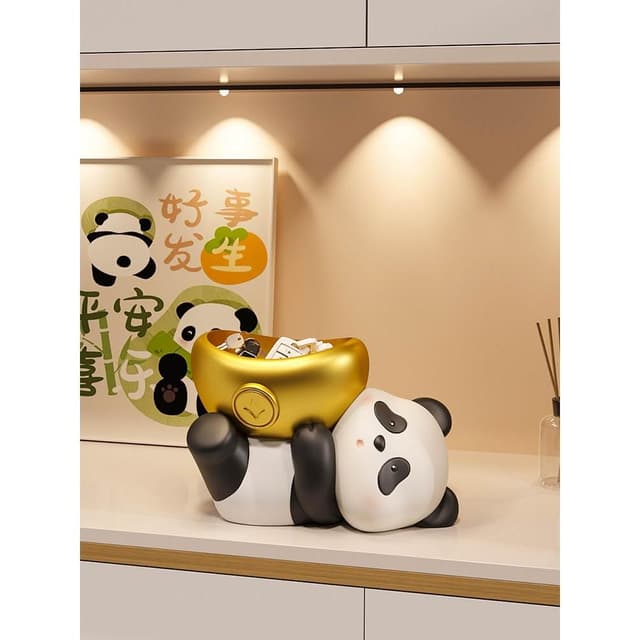 可愛熊貓鑰匙收納玄關擺件創意入戶進門口家居裝飾品喬遷新居禮物