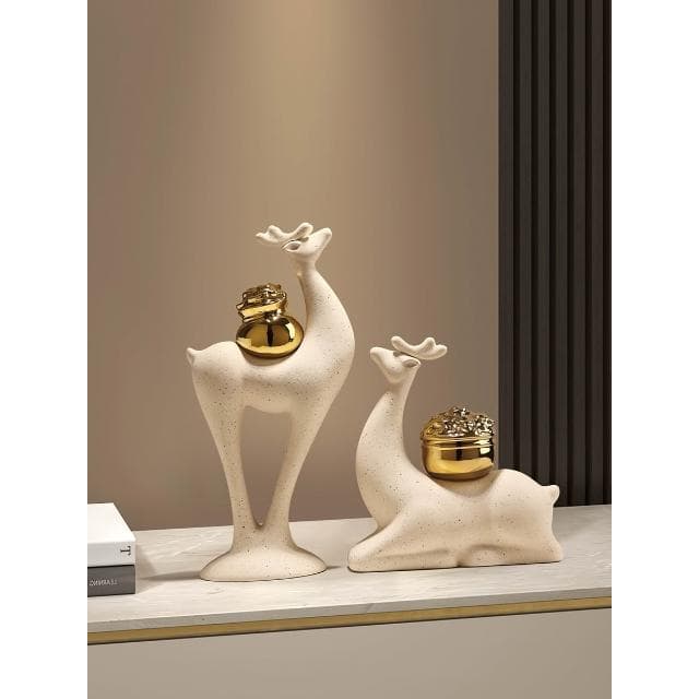 新中式麋鹿擺件客廳陶瓷裝飾品玄關電視櫃酒櫃喬遷新居禮物