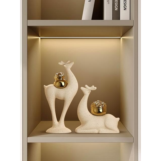 新中式麋鹿擺件客廳陶瓷裝飾品玄關電視櫃酒櫃喬遷新居禮物